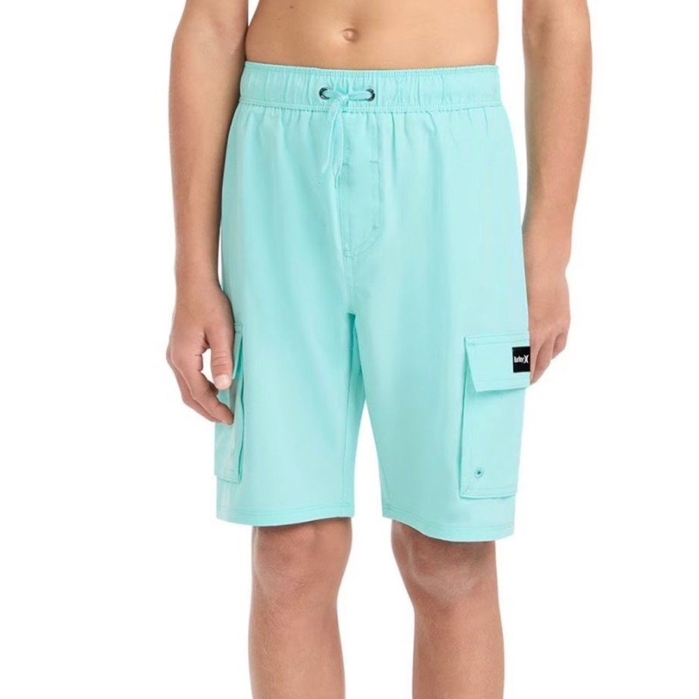 Hurley Cargo Swim Shorts Boys Size M 8 Aurora Green NWT 4-Way Stretch UPF 50+